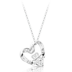 Silver Floating Heart Claddagh Pendant-SP058CZ