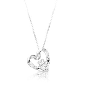 Silver Floating Heart Claddagh Pendant-SP058CZS