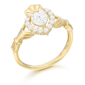 9ct Gold CZ Stone  Claddagh Ring - CL62