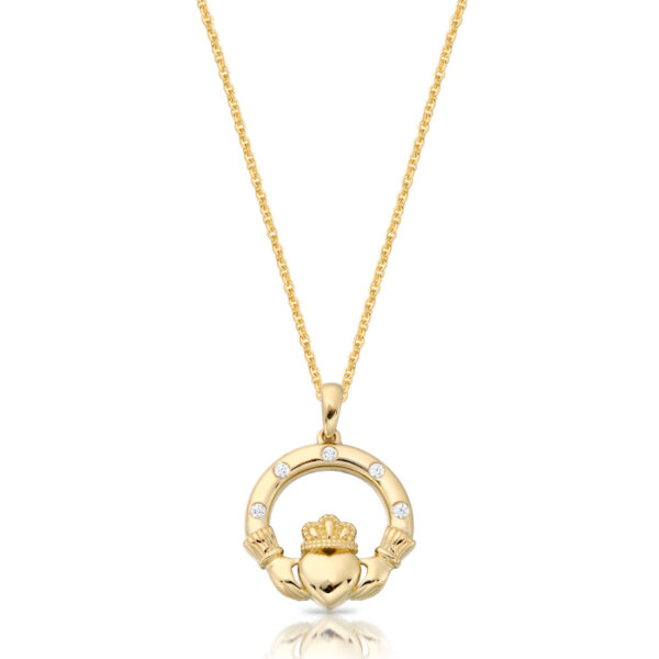 9ct-Gold-CZ-Claddagh-Pendant-P070 9ct Gold CZ Claddagh Pendant-P070